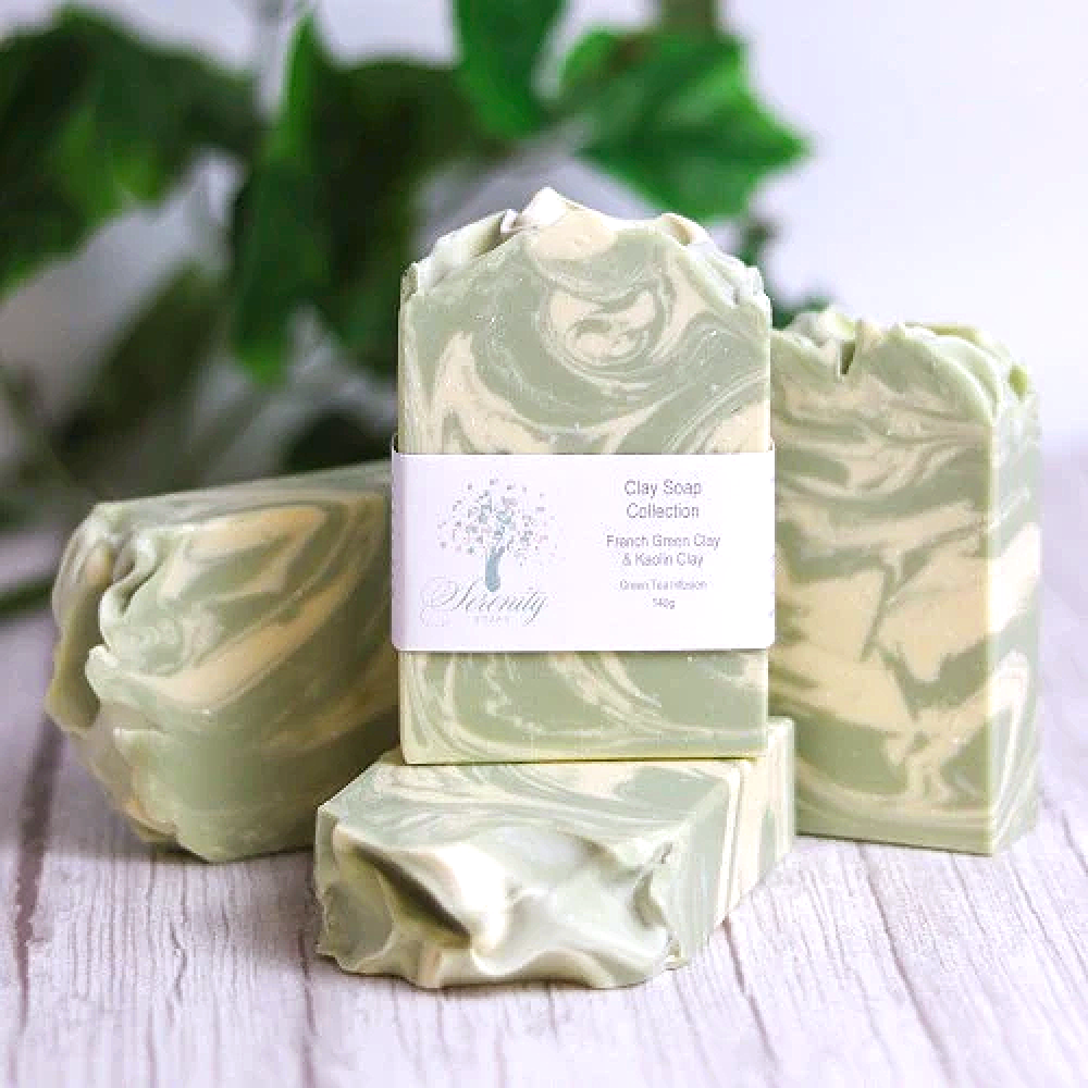Clay Soap French Green with Kaolin Clay Swirl (150g)