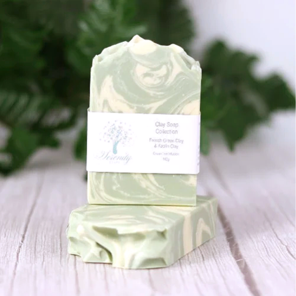 Clay Soap French Green with Kaolin Clay Swirl (150g)