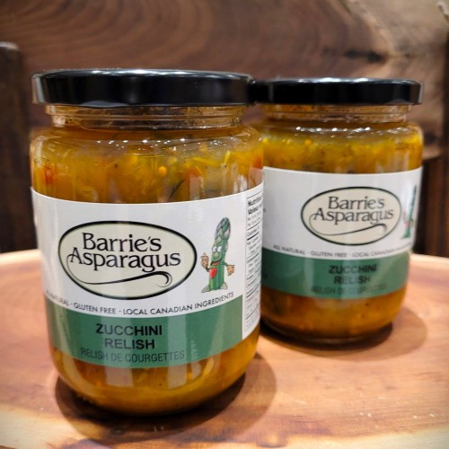 Barrie's Asparagus Zucchinni Relish 375 ml. Barrie's Asparagus Zucchinni Relish 375 ml.